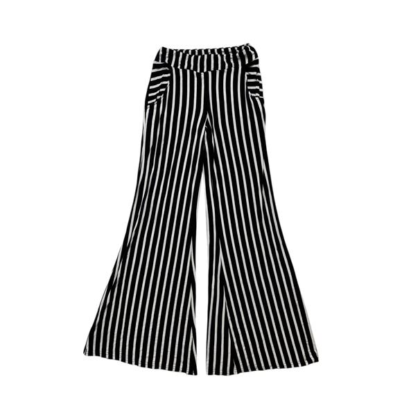 JOSEPH RIBKOFF Black White Vertical Stripe Flare Leg Knit Pants Size 2 Pull On - Picture 1 of 10